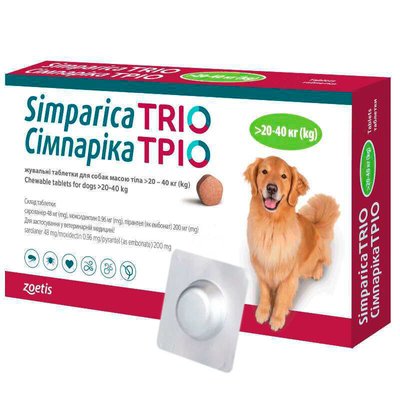 Симпарика ТРИО жевательные таблетки для собак 20-40 кг (3 табл.) zoe00012 фото