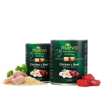 Консерва для цуценят та юніорів NUEVO JUNIOR з куркою, яловичиною, рисом та кальцієм, 400 г 95013 фото