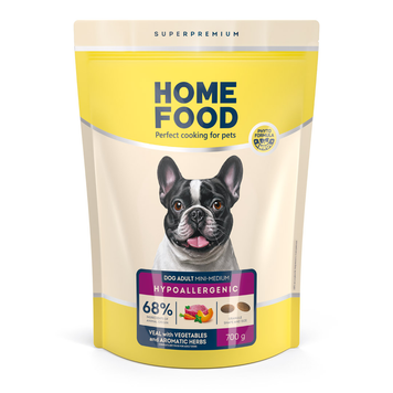 Гіпоалергенний сухий корм HOME FOOD для дорослих собак малих та середніх порід Телятина з овочами та духмяними травами Hypoallergenic 700 г 1057007 фото