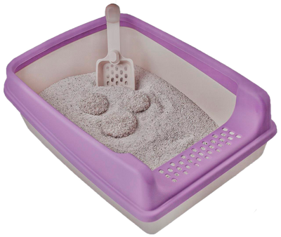 Туалет для кошек TM GATTINO бежевый с фиолетовой рамкой 20*35*50 см + лопатка 653613 фото