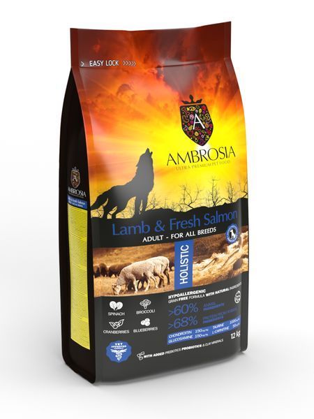 Беззерновой корм Ambrosia Grain free с ягнёнком и свежим лососем для взрослых собак всех пород 2кг 5658 фото