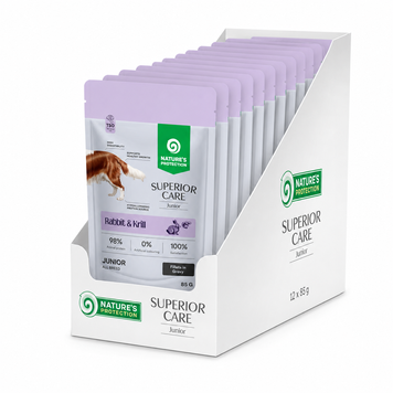 Влажный корм для юниоров с кроликом и крилем Superior Care Junior Grain Free Rabbit and Krill, 85 г * 12 шт NPSC47912_box фото
