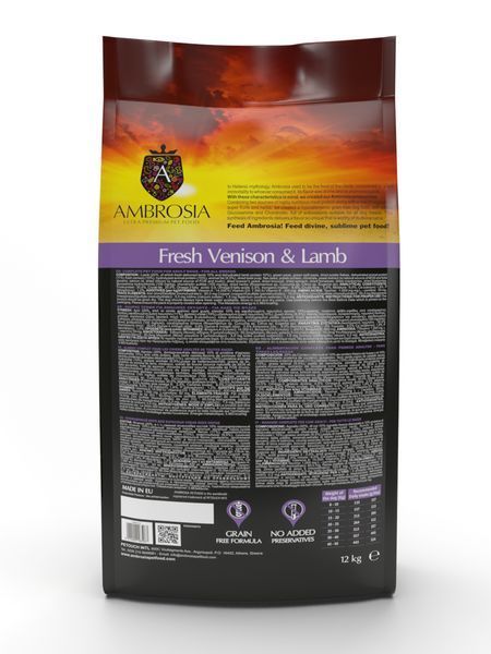 Беззерновой корм Ambrosia Grain free со свежей олениной и ягнёнком для взрослых собак всех пород 2кг 5660 фото