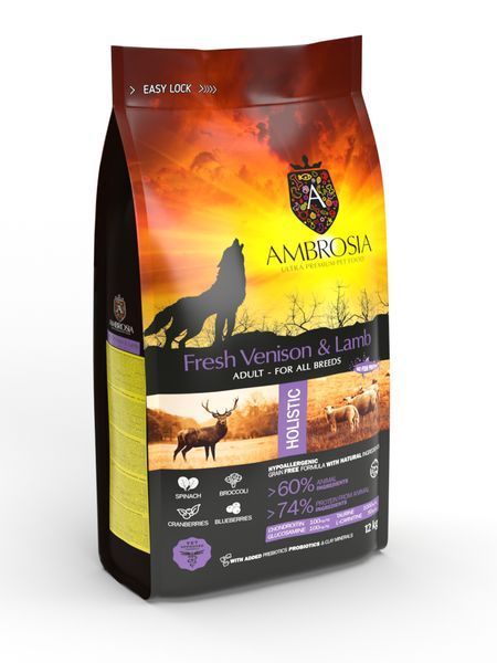 Беззерновой корм Ambrosia Grain free со свежей олениной и ягнёнком для взрослых собак всех пород 2кг 5660 фото