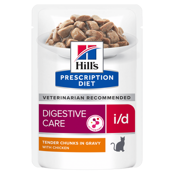 Вологий дієтичний корм для котів Hill&rsquo;s Prescription Diet i/d для підтримання травлення, з куркою, пауч, 85 г 606407 фото
