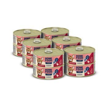 Повнораціонний беззерновий консервований корм HOME FOOD для вибагливих дорослих котів з качкою в желе, 85 г * 12 шт 7010024_box фото