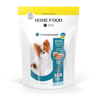 Гіпоалергенний сухий корм HOME FOOD для дорослих собак малих порід "Форель з рисом" Hypoallergenic 700 г 1027007 фото