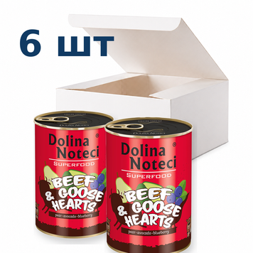 Вологий корм для собак Dolina Noteci Superfood з яловичими та гусячими серцями, 400 г * 6 шт DN 400 (640)_box фото
