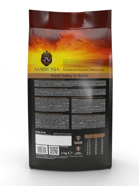 Беззерновой корм Ambrosia Grain free со свежей индейкой и кроликом для взрослых собак всех пород 12кг 5665 фото