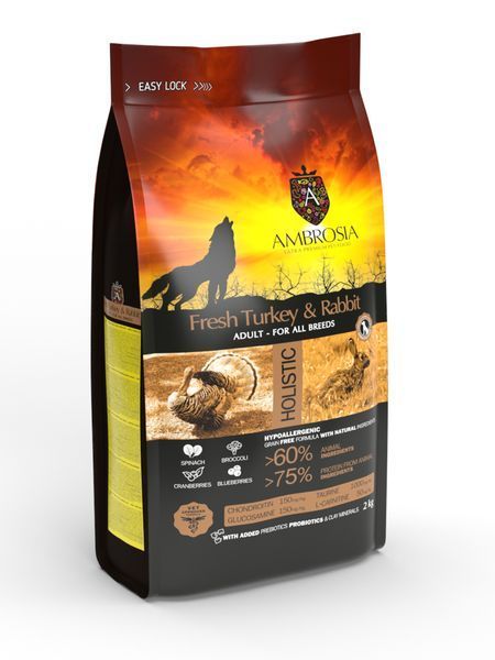 Беззерновой корм Ambrosia Grain free со свежей индейкой и кроликом для взрослых собак всех пород 12кг 5665 фото