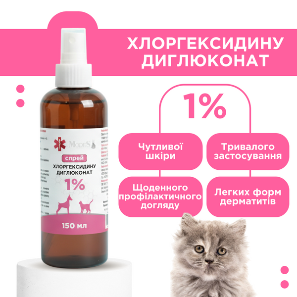 Спрей антисептичний на основі хлоргексидину диглюконату для тварин (1%) 150 мл, MODES ЗС000418 фото