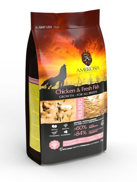 Беззерновий корм Ambrosia Grain free з куркою та свіжою рибою для цуценят всіх порід 2кг 5648 фото