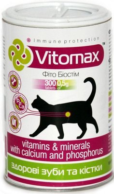 Vitomax Вітамінний комплекс для зубів і кісток котів з кальцієм і фосфором 300таб(150г) VMX20008 фото