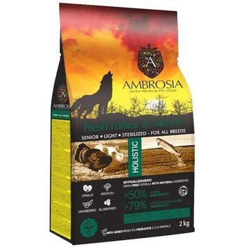 Беззерновой корм Ambrosia Grain free со свежей индейкой и лососем для пожилых собак всех пород 2кг 5666 фото
