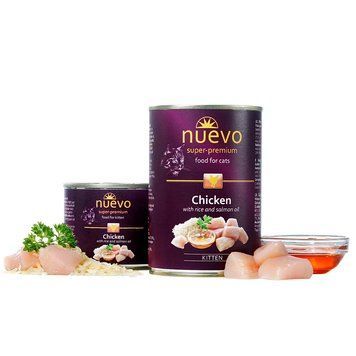 Консерва для кошенят NUEVO KITTEN Chicken з куркою, рисом та жиром лосося, 400 г 95114 фото