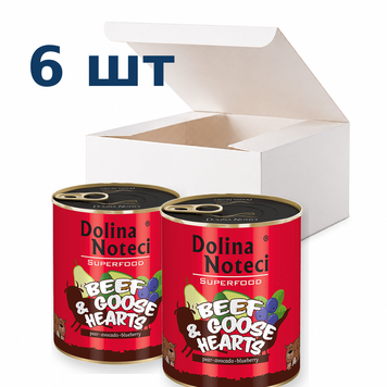 Вологий корм для собак Dolina Noteci Superfood з яловичими та гусячими серцями, 800 г * 6 шт DN 800 (633)_box фото