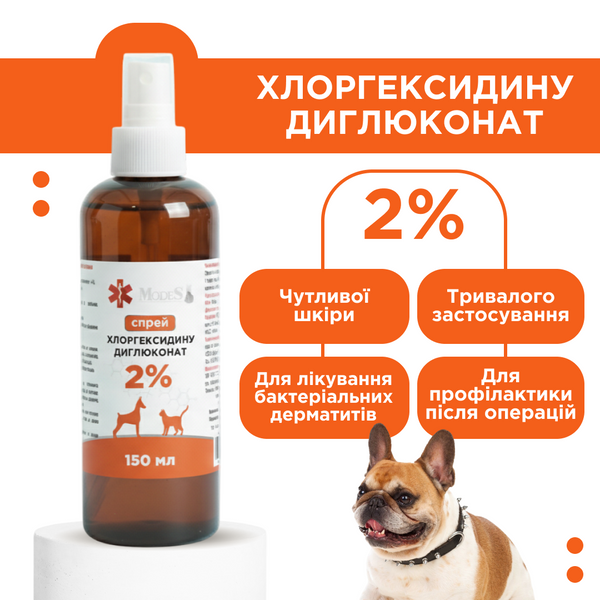 Спрей антисептичний на основі хлоргексидину диглюконату для тварин (2%) 150 мл, MODES ЗС000423 фото
