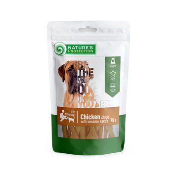 Лакомство для собак, полоски из курицы с кунжутом, Nature's Protection snack for dogs chicken strips with sesame, 75г SNK46102 фото
