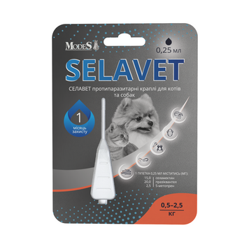 Противапаразитные капли Селавет (Selavet) для собак и кошек от 0,5 кг до 2,5 кг, 0,25 мл, MODES ЗС000388 фото