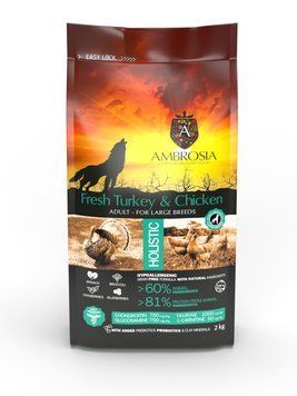 Беззерновой корм Ambrosia Grain free со свежей индейкой и курицей для взрослых собак крупных пород 2 кг 5668 фото