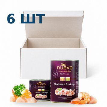 Консерва для котів NUEVO ADULT Chicken & Shrimps з куркою та креветками, 400 г * 6 шт 95108-6 фото