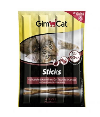 Лакомство для кошек GimCat палочки ГимКет Стикс индейка и кролик grain-free 5г*4шт G-420530 фото