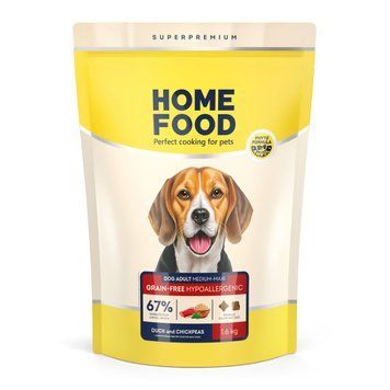 Беззерновий гіпоалергенний сухий корм HOME FOOD для дорослих собак середніх і великих порід &ldquo;М'ясо качки з нутом&rdquo; Hypoallergenic Grain-Free 1,6 кг 1138016 фото