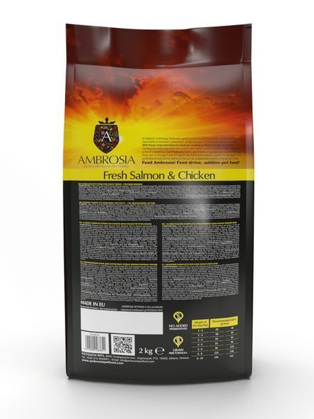 Беззерновой корм Ambrosia Grain free со свежим лососем и курицей для взрослых собак мелких пород 2кг 5670 фото