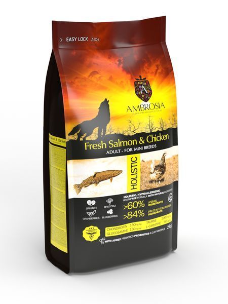 Беззерновой корм Ambrosia Grain free со свежим лососем и курицей для взрослых собак мелких пород 2кг 5670 фото