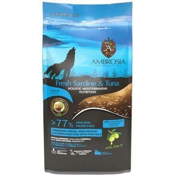 Беззерновий сухий корм Ambrosia Mediterranean із сардиною та тунцем для дорослих собак усіх порід, 1.5 кг 5689_1.5 фото