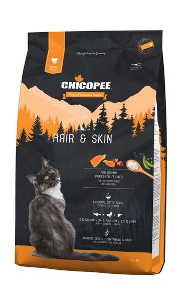 Сухой корм для взрослых кошек Chicopee HNL HAIR & SKIN здоровье кожи и шерсти 1,5 кг 018098 фото
