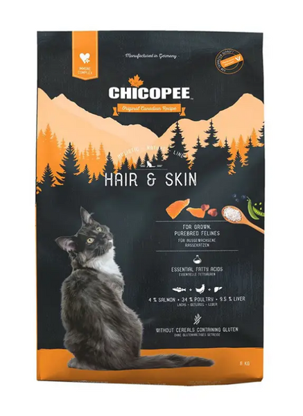 Сухой корм для взрослых кошек Chicopee HNL HAIR & SKIN здоровье кожи и шерсти 8 кг 018104 фото