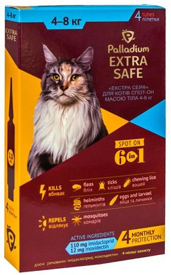 Капли Palladium серии EXTRA SAFE для кошек от 4 до 8 кг, уп. (4 пипетки*1,0 мл.) 205782 фото