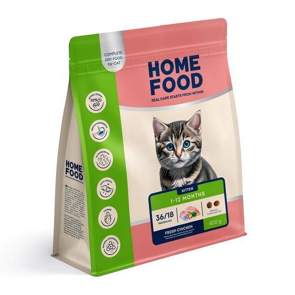 Cухий корм для кошенят HOME FOOD Fresh Chicken For kittens 1-12 months 400 г 3017044 фото
