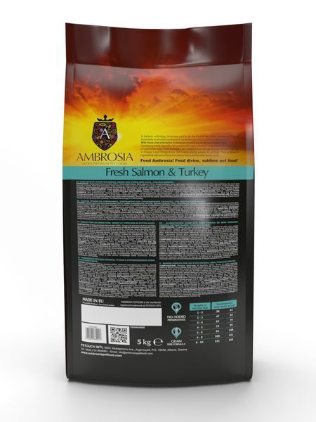 Беззерновой корм Ambrosia Grain free с индейкой и свежим лососем для пожилых и стерилизованных собак мелких пород 1,5кг 5674 фото