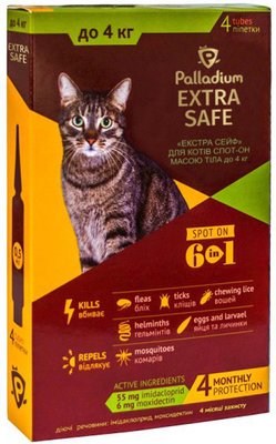 Капли Palladium серии EXTRA SAFE для кошек до 4 кг, уп. (4 пипетки*0,5 мл.) 205775 фото