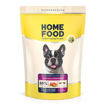 Гіпоалергенний сухий корм HOME FOOD для дорослих собак малих та середніх порід Телятина з овочами та духмяними травами Hypoallergenic 1,6 кг 1057016 фото