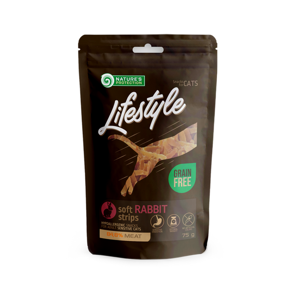 Ласощі для котів, м'які смужки з кролика, Nature's Protection Lifestyle Snack For Cats Soft Rabbit Strips 75г SNK46153 фото