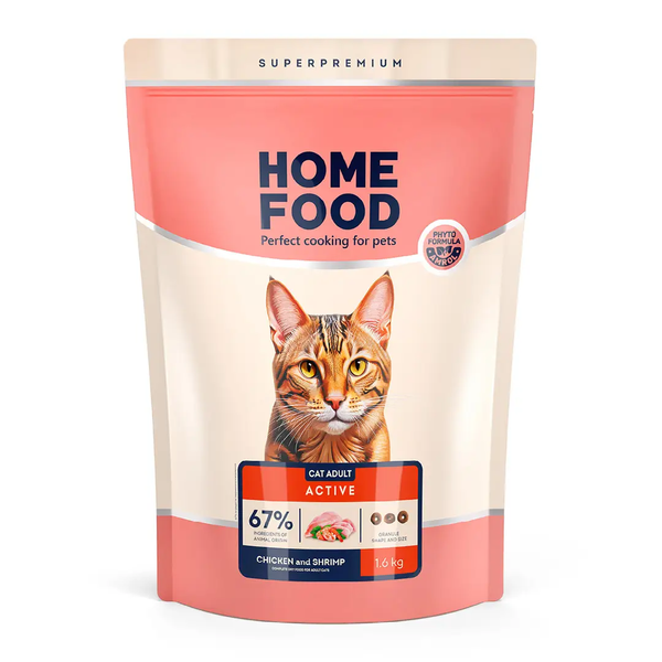 Сухий корм HOME FOOD для активних дорослих котів “Курочка та креветка” For Active Cats 1.6 кг 3038016 фото