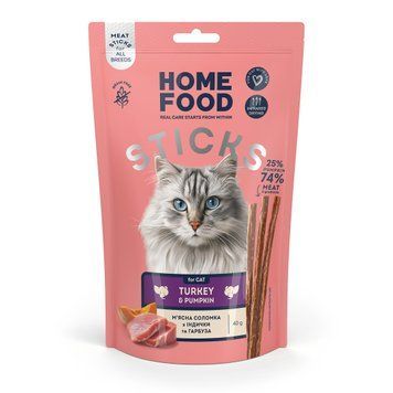 Лакомство для кошек HOME FOOD Мясная соломка из индейки и тыквы, 40 г 7010033 фото