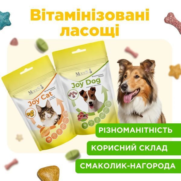 Вітамінізовані ласощі MODES Joy Dog для собак з куркою та яловичиною, 70 шт. ЗС000325 фото
