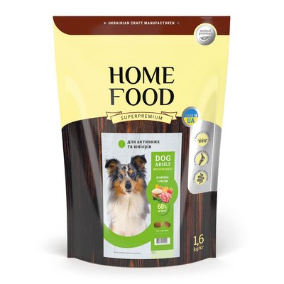 Сухий корм HOME FOOD для активних дорослих собак і юніорів середніх і великих порід “Ягнятина з рисом” For Active And Young Dogs 1.6 кг 1048016 фото