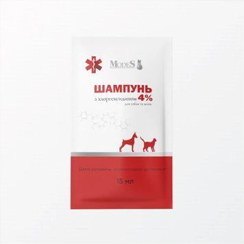 Антибактеріальний шампунь MODES для собак і котів з хлоргексидином, саше 15 мл ЗС000378 фото