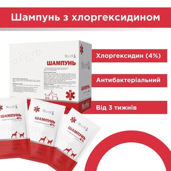 Антибактериальный шампунь MODES для собак и кошек с хлоргексидином, саше 15 мл ЗС000378 фото