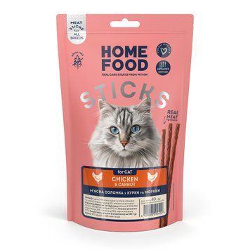 Ласощі для котів HOME FOOD М&rsquo;ясна соломка з курки та моркви, 40 г 7010042 фото