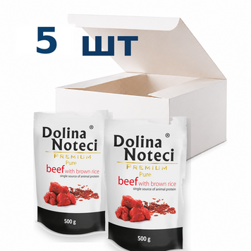 Вологий корм для собак, схильних до алергії Dolina Noteci Premium Pure з яловичиною та коричневим рисом, 500 г * 5 шт DN 500 (939)-5 фото