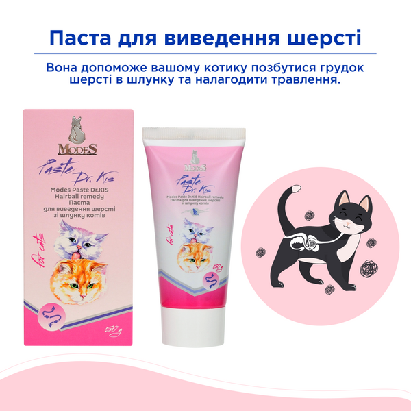Паста Др. КІС Хеірболл (Paste Dr.KIS Hairball remedy) для виведення шерсті зі шлунку котів 100 г, MODES ЗС000294 фото