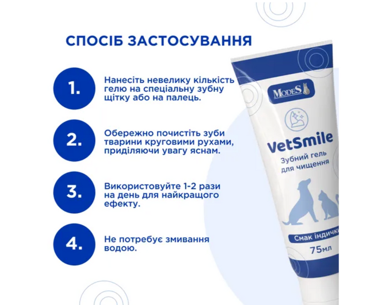 Зубний гель Ветсмайл (VetSmile) для чищення (для котів і собак), 75 мл, MODES ЗС000431 фото