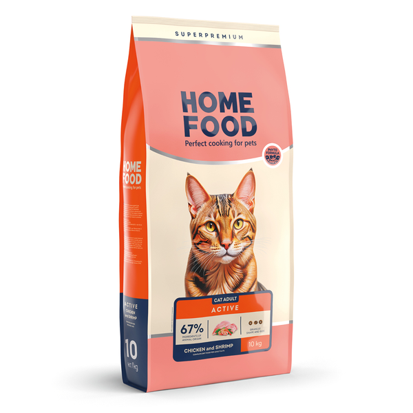 Сухой корм HOME FOOD для активных взрослых кошек "Курочка и креветка" For Active Cats 10 кг 3038100 фото