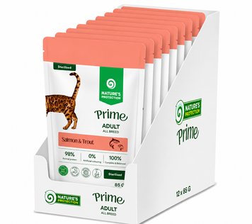 Влажный корм для стерилизованных кошек с лососем и форелью Nature's Protection Prime Sterilised Adult Cats Salmon and Trout, 85 г * 12 шт NPPR47915_box фото